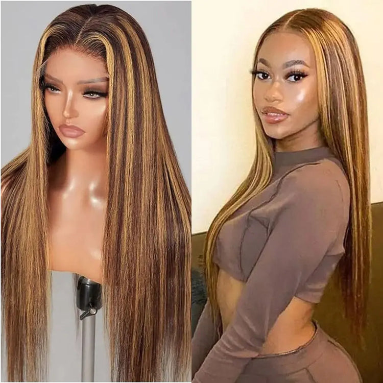 Tuneful Honey Blonde 13X6 HD Transparent Lace Front Wig Human Hair Pre Plucked Honey Blonde Wig Human Hair 180% Density Lace Frontal Wigs Colored 27#