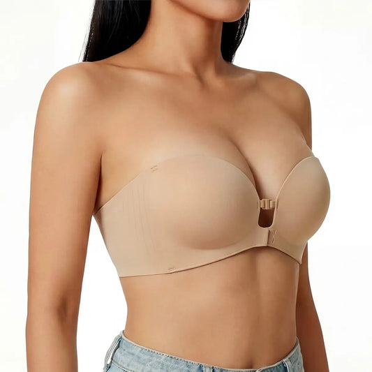 LUCKMEEY Womens Strapless Front Closure Bra Push up Padded Add Cup Non Slip Wireless Supportive Seamless Comfortable Tube Jelly Bra a B C Cup