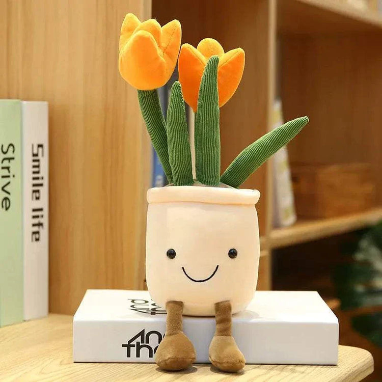 Smiling Tulip Plush Plant Decor with smiling face and vibrant succulent tulip design