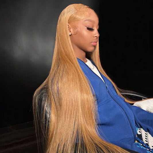 Tuneful Honey Blonde 13X6 HD Transparent Lace Front Wig Human Hair Pre Plucked Honey Blonde Wig Human Hair 180% Density Lace Frontal Wigs Colored 27#