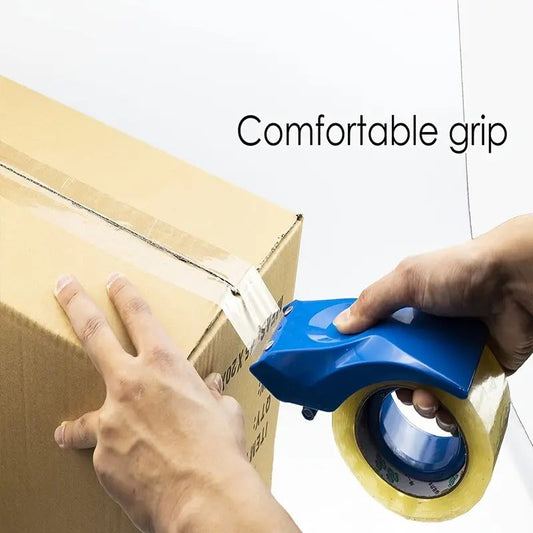 Heavy-duty tape dispenser with 10° chromium blade for clean cuts in orange and yellow colors