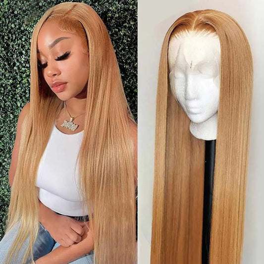 Tuneful Honey Blonde 13X6 HD Transparent Lace Front Wig Human Hair Pre Plucked Honey Blonde Wig Human Hair 180% Density Lace Frontal Wigs Colored 27#
