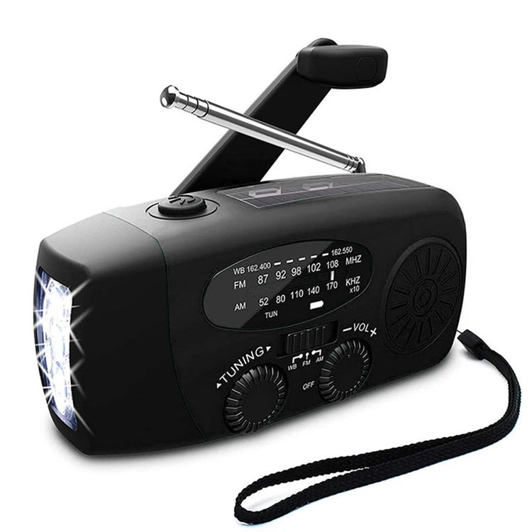 Hand crank AM/FM/NOAA emergency radio in black