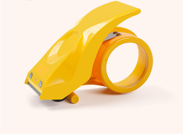 Heavy-Duty Tape Dispenser with 10° sloped chromium blades in orange and yellow plastic for efficient packing and sealing