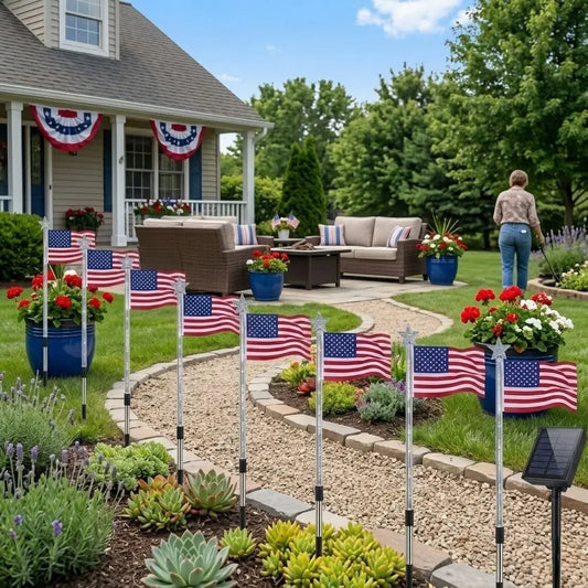 8-Piece Flag Light Set, 4Th of July Decorations 8 Lighting Modes, 8-In-1 American Flag Solar Lights, Memorial Day Decorations Featuring Red, White, and Blue Lights for Independence Day Pathway Garden Decorations Yard Pathway