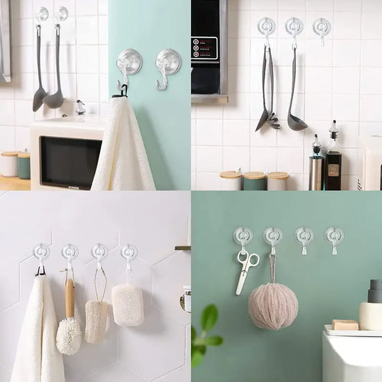 Clear heavy-duty suction cup hook holding a wreath on a glass window
