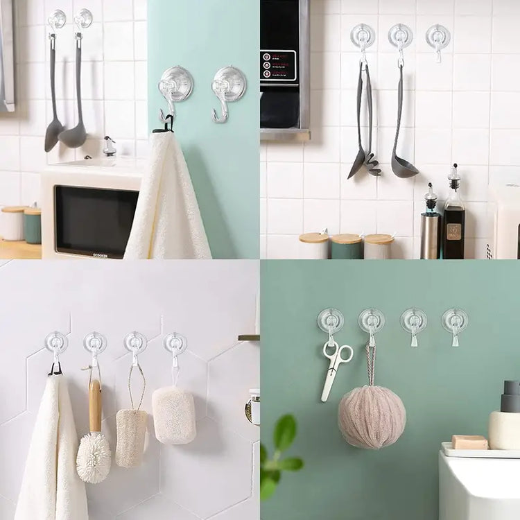 Clear heavy-duty suction cup hook holding a wreath on a glass window