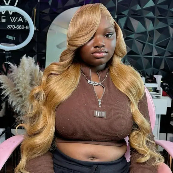 Tuneful Honey Blonde 13X6 HD Transparent Lace Front Wig Human Hair Pre Plucked Honey Blonde Wig Human Hair 180% Density Lace Frontal Wigs Colored 27#