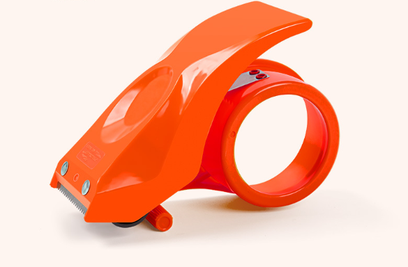 Heavy-Duty Tape Dispenser with 10° sloped chromium blade in orange and yellow plastic design