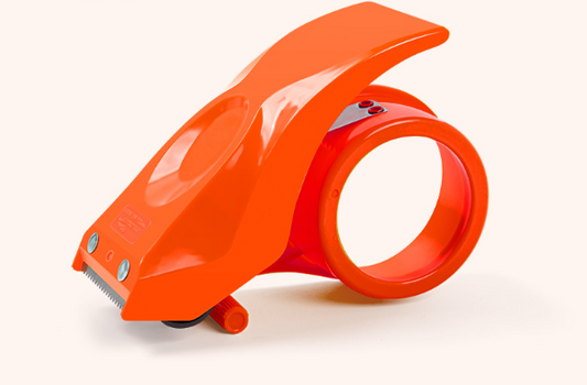 Heavy-Duty Tape Dispenser with 10° sloped chromium blade in orange and yellow plastic design