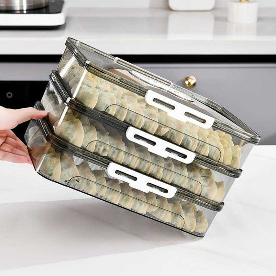 Transparent dumpling storage box with lid for organized kitchen storage