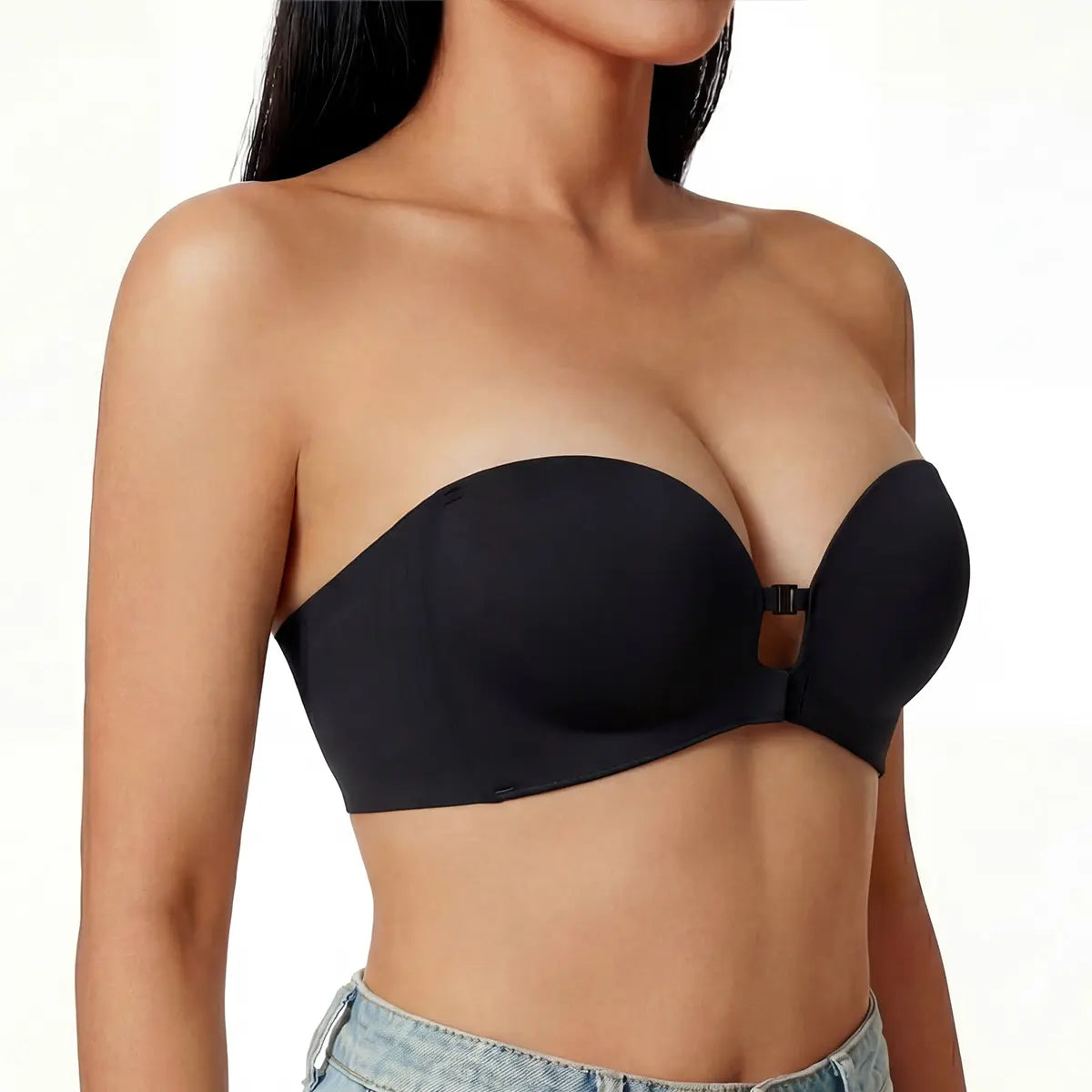 LUCKMEEY Womens Strapless Front Closure Bra Push up Padded Add Cup Non Slip Wireless Supportive Seamless Comfortable Tube Jelly Bra a B C Cup