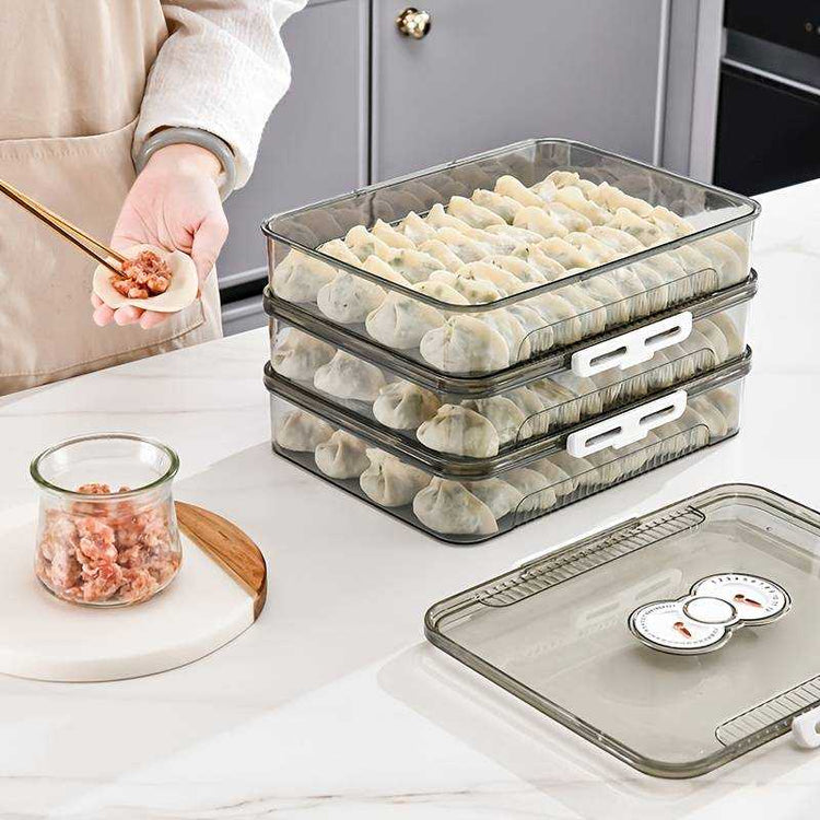 Transparent dumpling storage box with lid for kitchen organization