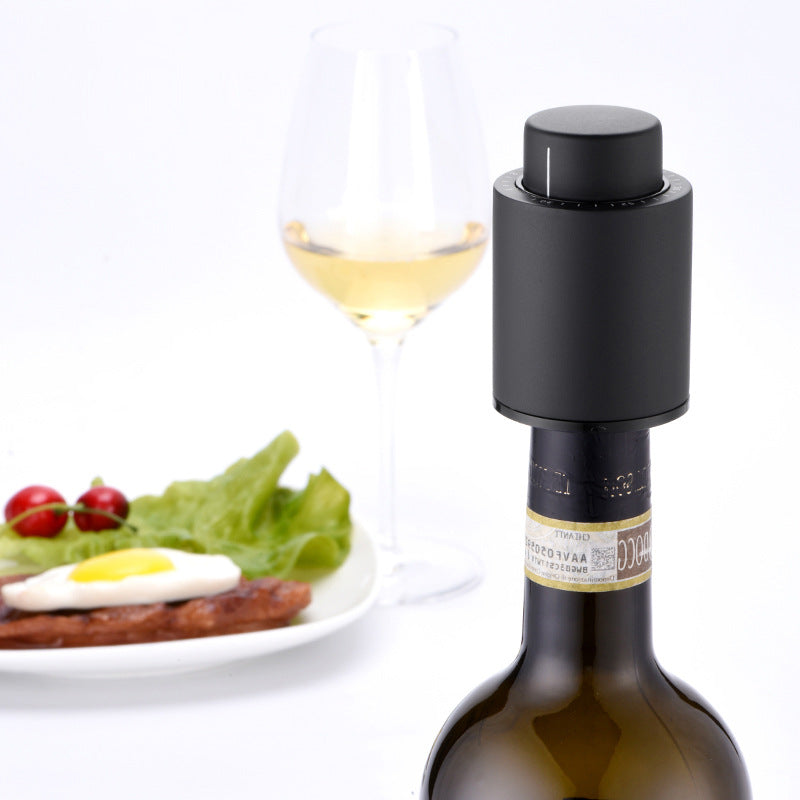Creative Wine Stopper stainless steel with black finish and top scale display for airtight wine sealing