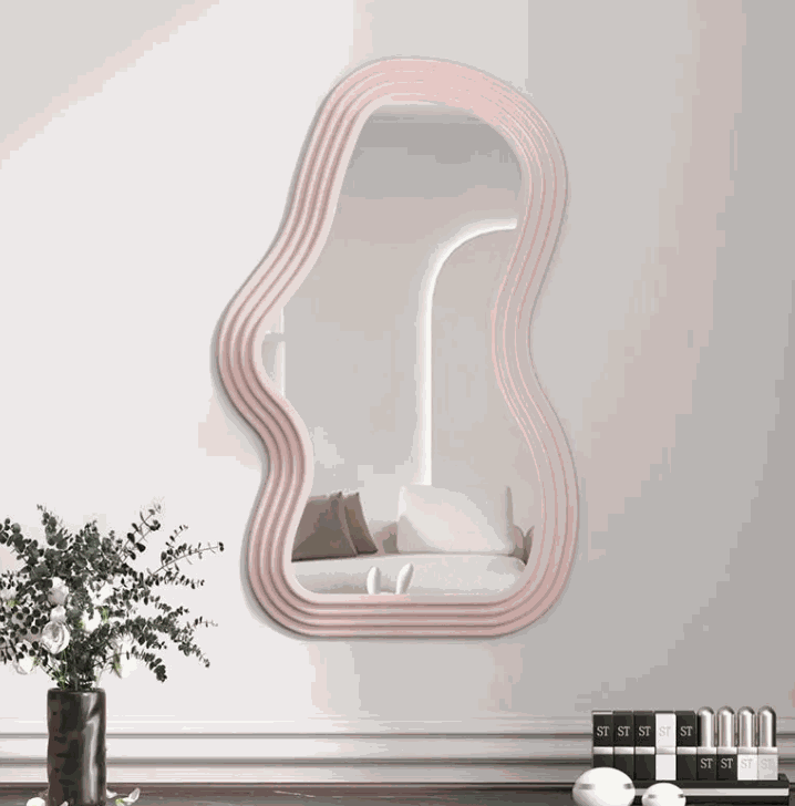 Cloud shaped makeup mirror with white ripple design and aluminum lens for bedroom and bathroom use