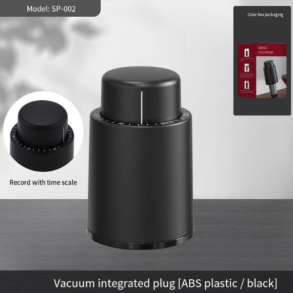 Creative Wine Stopper stainless steel with black finish and top scale display for airtight wine bottle sealing
