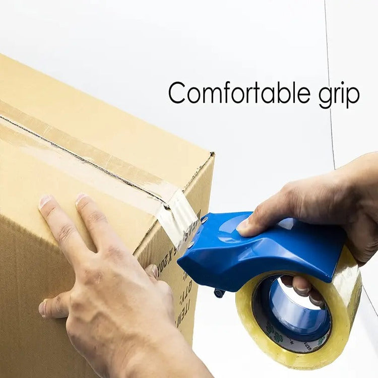 Heavy-duty tape dispenser with 10° chromium blade for clean cuts in orange and yellow colors