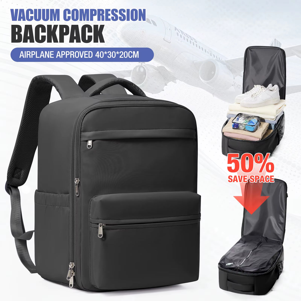 Vacuum Compression Carry-On Laptop Travel Backpack