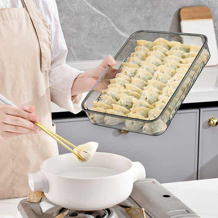 Transparent dumpling storage box with lid for kitchen organization and food freshness