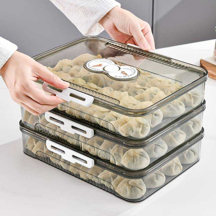 Transparent dumpling storage box with lid for kitchen organization and food freshness
