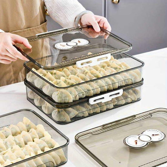 Transparent dumpling storage box with lid for kitchen organization and food freshness