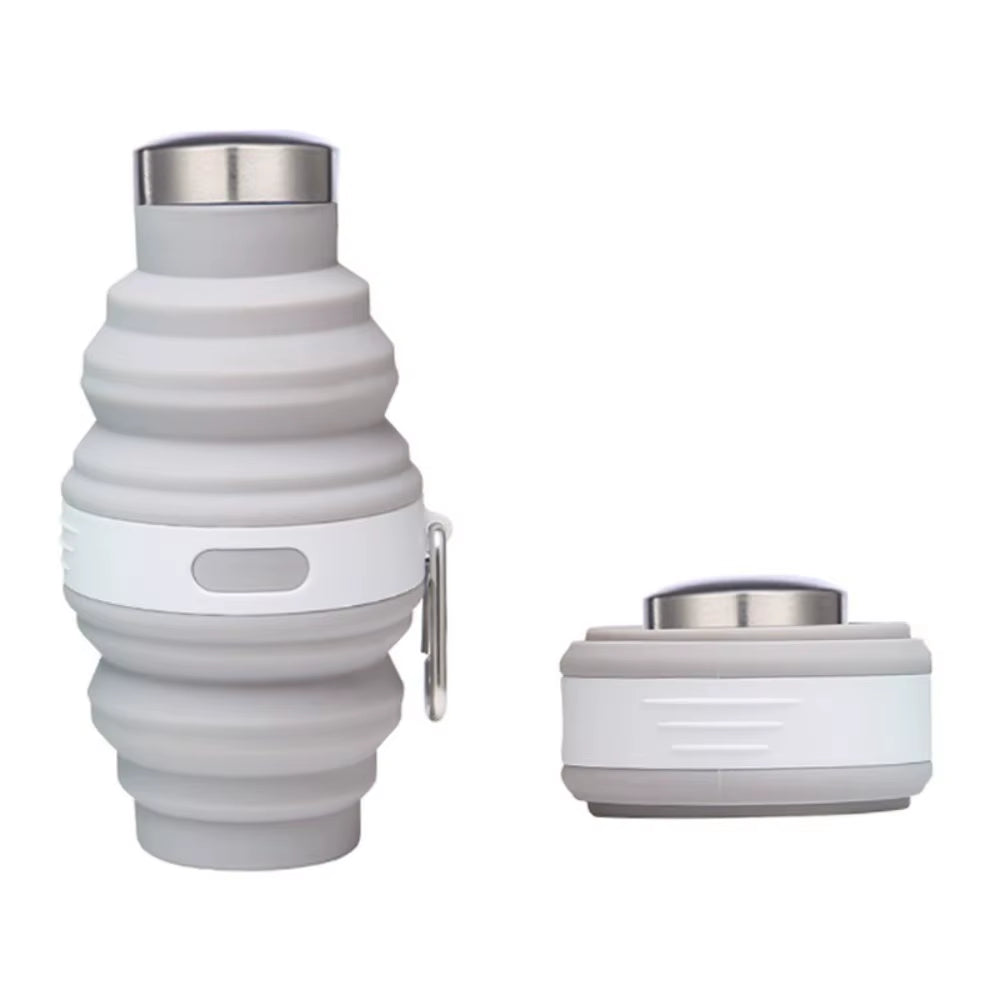 Collapsible silicone water bottle with carabiner