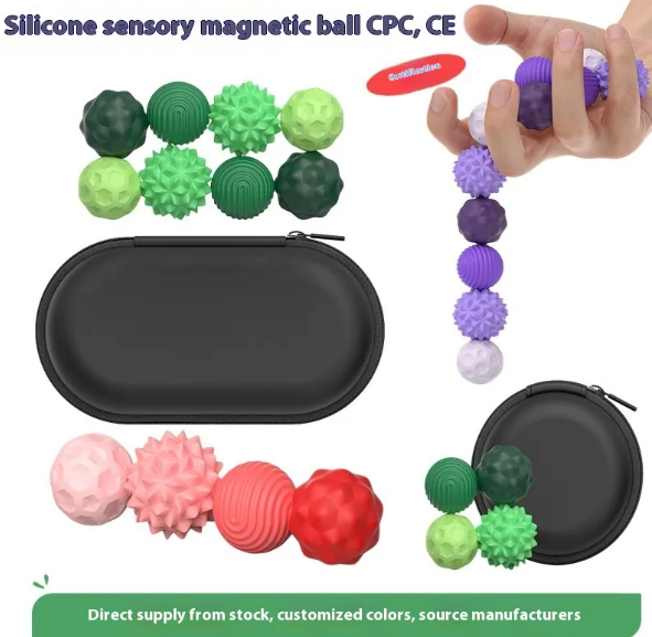 Colorful silicone sensory magnetic ball toy set for stress relief and fine motor skill development