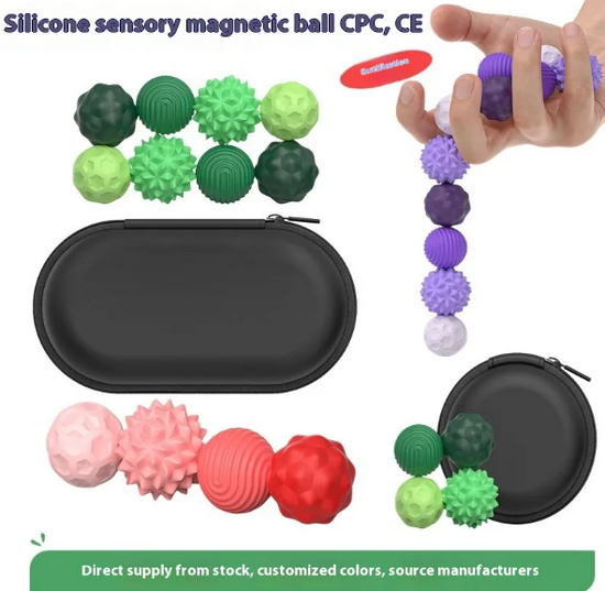 Colorful silicone sensory magnetic ball toy set for stress relief and fine motor skill development