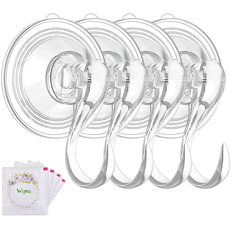 Large clear heavy-duty suction cup wreath hook holding holiday decoration on glass door