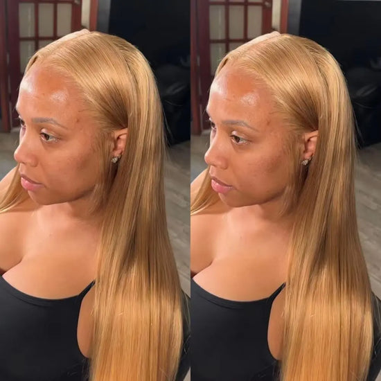 Tuneful Honey Blonde 13X6 HD Transparent Lace Front Wig Human Hair Pre Plucked Honey Blonde Wig Human Hair 180% Density Lace Frontal Wigs Colored 27#