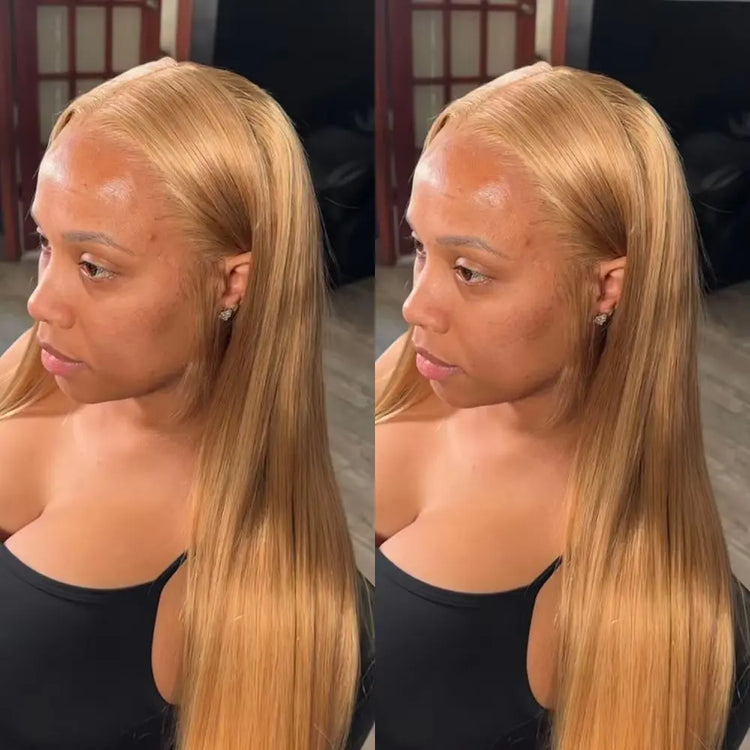 Tuneful Honey Blonde 13X6 HD Transparent Lace Front Wig Human Hair Pre Plucked Honey Blonde Wig Human Hair 180% Density Lace Frontal Wigs Colored 27#