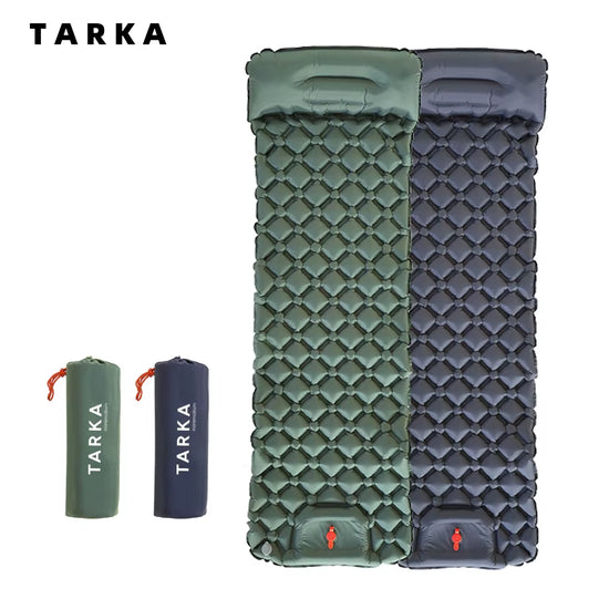 Inflatable camping sleeping pad with pillow