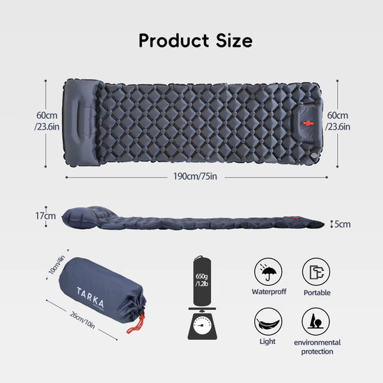 Inflatable camping sleeping pad with pillow, photo 2