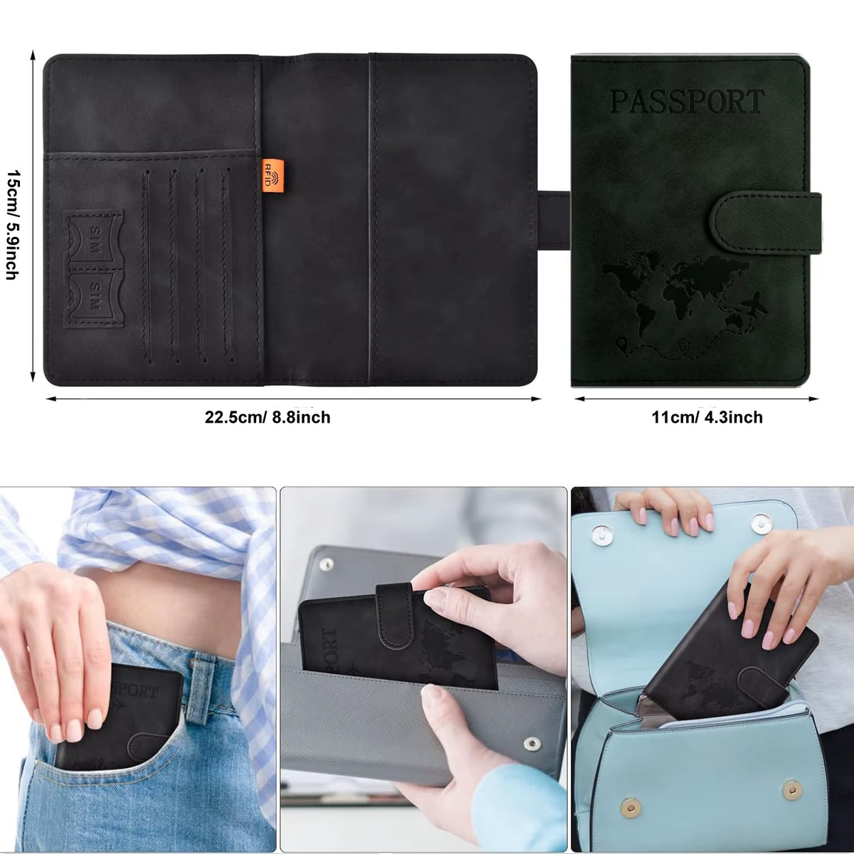 RFID-blocking PU leather passport holder wallet, photo 7