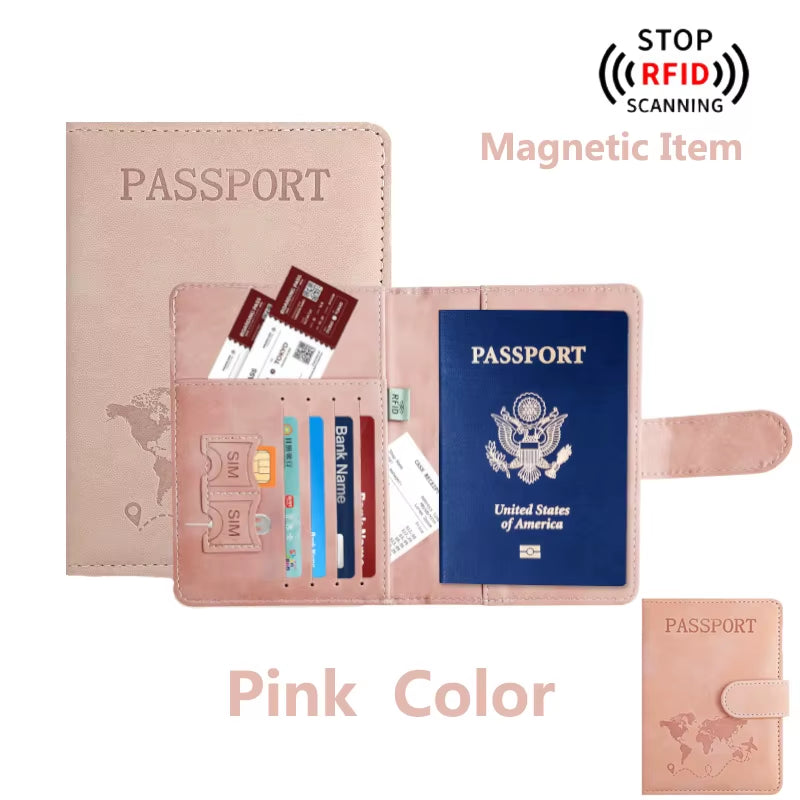 RFID-blocking PU leather passport holder wallet in pink