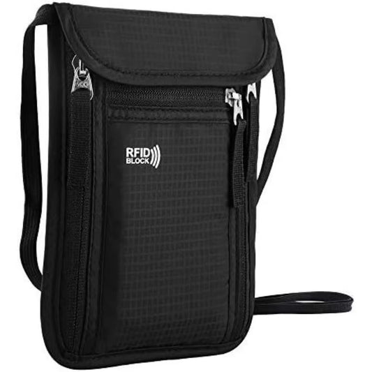 RFID-blocking passport neck wallet in black